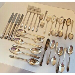 Mary Lou Devonshire 1928 Silverplate Flatware Lot 27pc Tarnished Patina Vintage